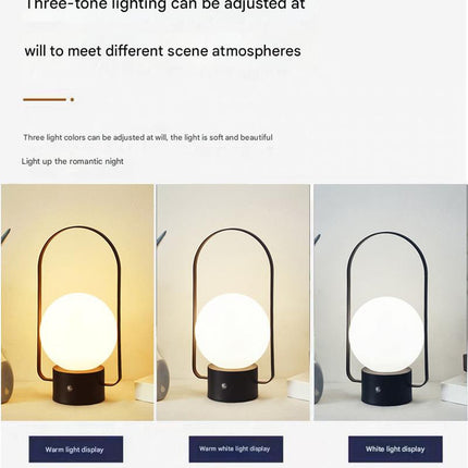 Silver Portable Rechargeable LED Lantern Lamp - Touch Control 3-Color Dimmable Desk Light.