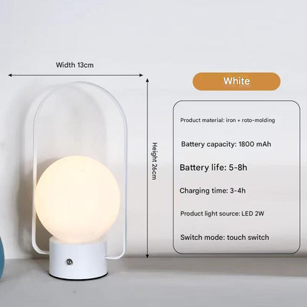 White Portable Rechargeable LED Lantern Lamp - Touch Control 3-Color Dimmable Desk Light.