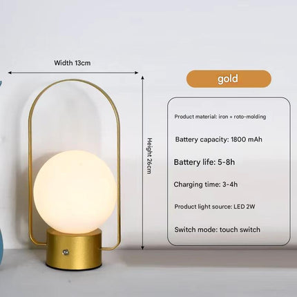 Gold Portable Rechargeable LED Lantern Lamp - Touch Control 3-Color Dimmable Desk Light.