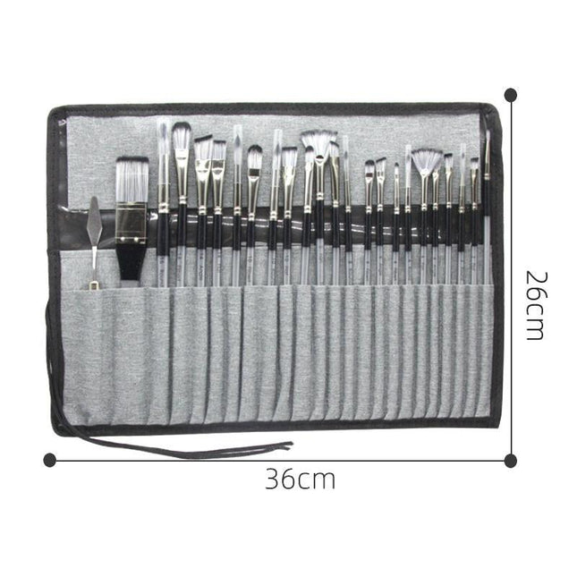 24pc Artist Paint Brush Set with Canvas Roll-Up Case - Nylon Hair Brushes for Acrylic Watercolor Oil Gouache Painting.