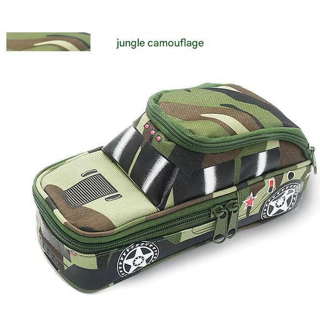 Camouflage Car Shaped Pencil Case - Large Capacity Stationery Organizer Pouch (Jungle camouflage).