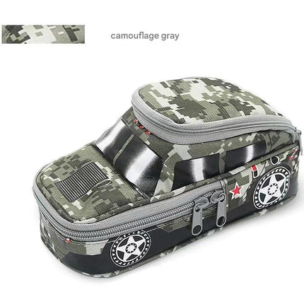 Camouflage Car Shaped Pencil Case - Large Capacity Stationery Organizer Pouch (Camouflage gray).