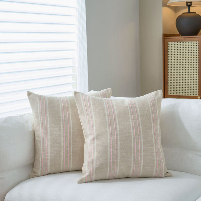 Textured Vertical Striped Pillowcases - Scandinavian Home Decor Accents (Pink Stripes Pair - 45x45cm).