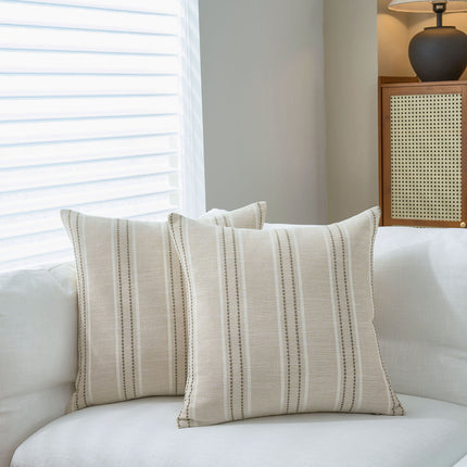 Textured Vertical Striped Pillowcases - Scandinavian Home Decor Accents (Green Stripes Pair - 45x45cm).