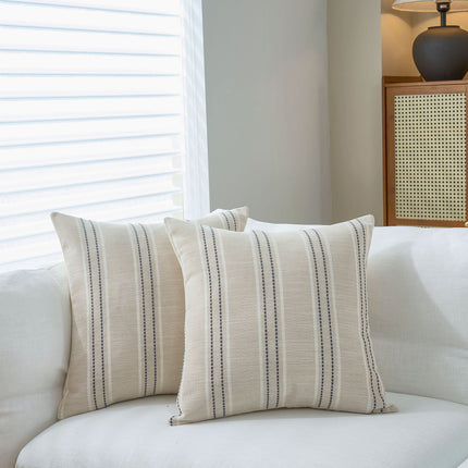 Textured Vertical Striped Pillowcases - Scandinavian Home Decor Accents (Grey Stripes Pair - 45x45cm).