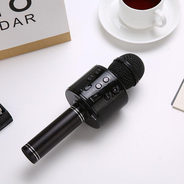 Black Bluetooth 5.0 Karaoke Microphone for Family Entertainment.