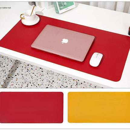 Wine red/yellow Extra-Large Leather Table Mat for Study & Work - Pad for Students & Office Use (100x50cm).