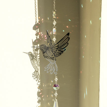 (Style A)2 PCS Hummingbird Metal Suncatcher with Crystal Accents - for Window or Wall Indoor Hanging Ornament.