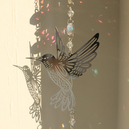 (Style A)2 PCS Hummingbird Metal Suncatcher with Crystal Accents - for Window or Wall Indoor Hanging Ornament.