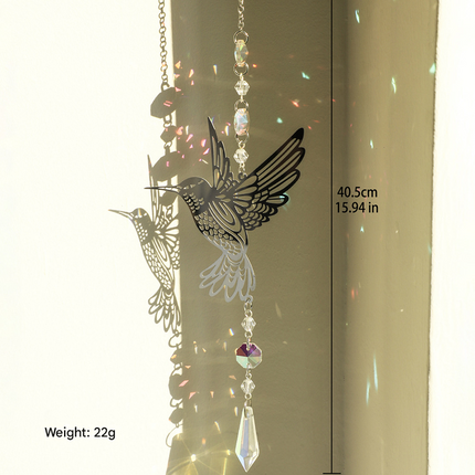 (Style A)2 PCS Hummingbird Metal Suncatcher with Crystal Accents - for Window or Wall Indoor Hanging Ornament.