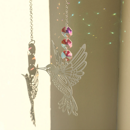 (Style B)2 PCS Hummingbird Metal Suncatcher with Crystal Accents - for Window or Wall Indoor Hanging Ornament.