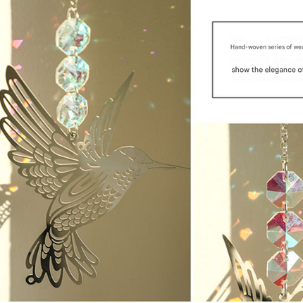 (Style B)2 PCS Hummingbird Metal Suncatcher with Crystal Accents - for Window or Wall Indoor Hanging Ornament.