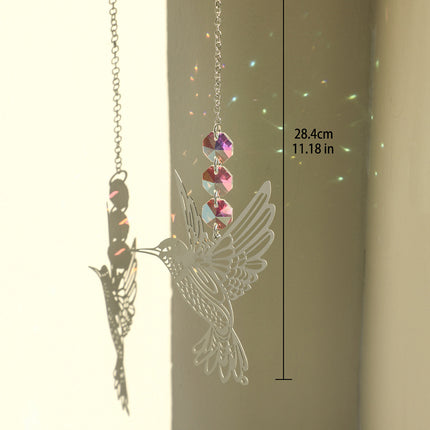 (Style B)2 PCS Hummingbird Metal Suncatcher with Crystal Accents - for Window or Wall Indoor Hanging Ornament.