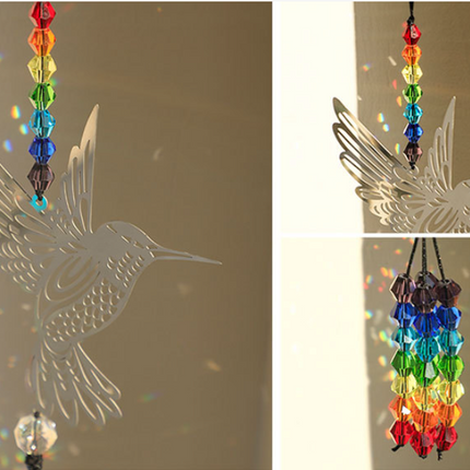 (Style C)2 PCS Hummingbird Metal Suncatcher with Crystal Accents - for Window or Wall Indoor Hanging Ornament.