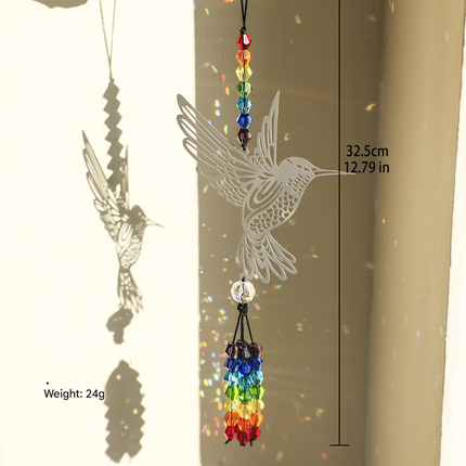 (Style C)2 PCS Hummingbird Metal Suncatcher with Crystal Accents - for Window or Wall Indoor Hanging Ornament.