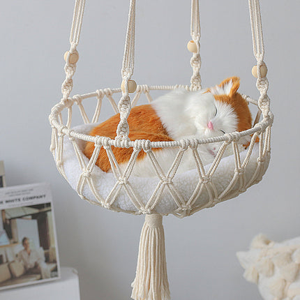 Pet Hammock for Cats with Wooden Beads - Pet Swing padding not included (Diameter : 30cm).