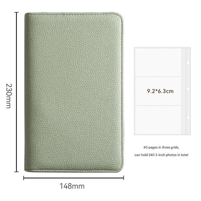 Green PU Leather Zippered Photo Album - Holds 240 3" Prints.