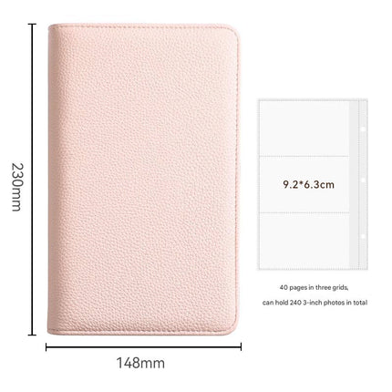 Pink PU Leather Zippered Photo Album - Holds 240 3 Prints".