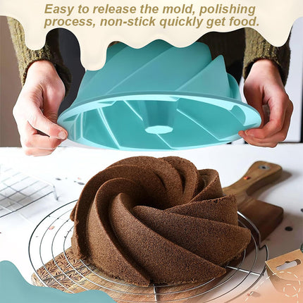 Green Non-Stick Silicone Cyclone Cake Pan Set (10 Molds) - Perfect for Desserts.