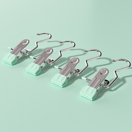 Light green Stainless Steel Hanging Clips (35 PCS) - Strong Grip for Pants, Hats, Socks, Laundry.