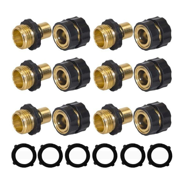 American Standard 3/4 Inch Brass Quick Connect Garden Hose Adapter (6 Male & 6 Female).