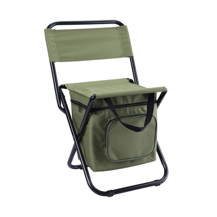 Foldable Camping Chair with Integrated 10L Insulated Cooler Bag - Army Green.