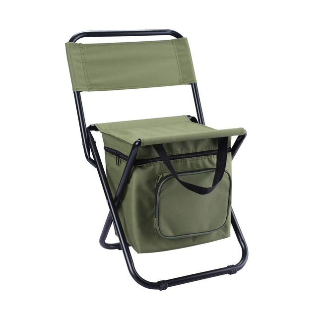 Foldable Camping Chair with Integrated 10L Insulated Cooler Bag - Army Green.