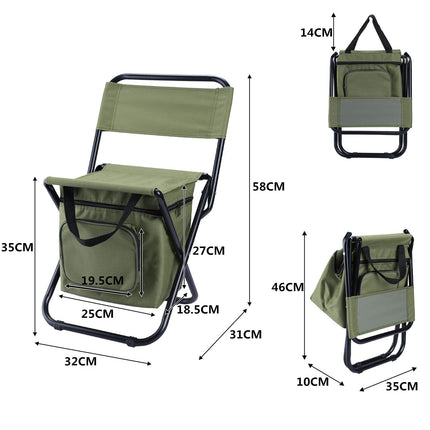 Foldable Camping Chair with Integrated 10L Insulated Cooler Bag - Army Green.