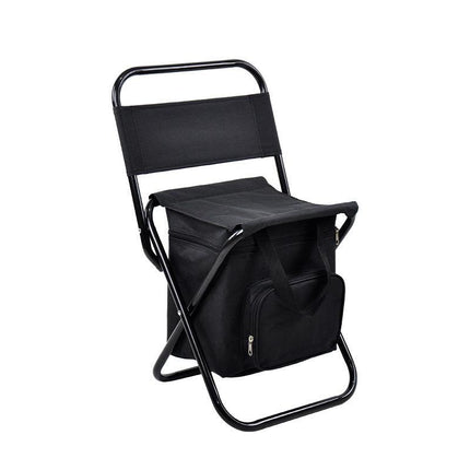 Foldable Camping Chair with Integrated 10L Insulated Cooler Bag - Black.