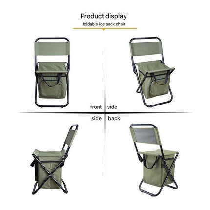 Foldable Camping Chair with Integrated 10L Insulated Cooler Bag - Black.
