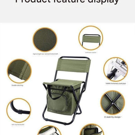 Foldable Camping Chair with Integrated 10L Insulated Cooler Bag - Black.
