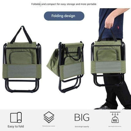 Foldable Camping Chair with Integrated 10L Insulated Cooler Bag - Black.