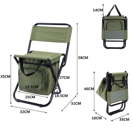 Foldable Camping Chair with Integrated 10L Insulated Cooler Bag - Black.