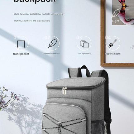 Grey Large Insulated Cooler Backpack - Leakproof, Lightweight for Picnic, Beach, Camping.