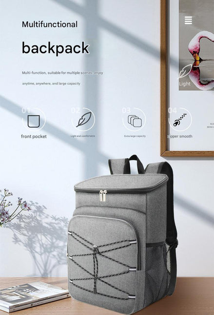 Grey Large Insulated Cooler Backpack - Leakproof, Lightweight for Picnic, Beach, Camping.