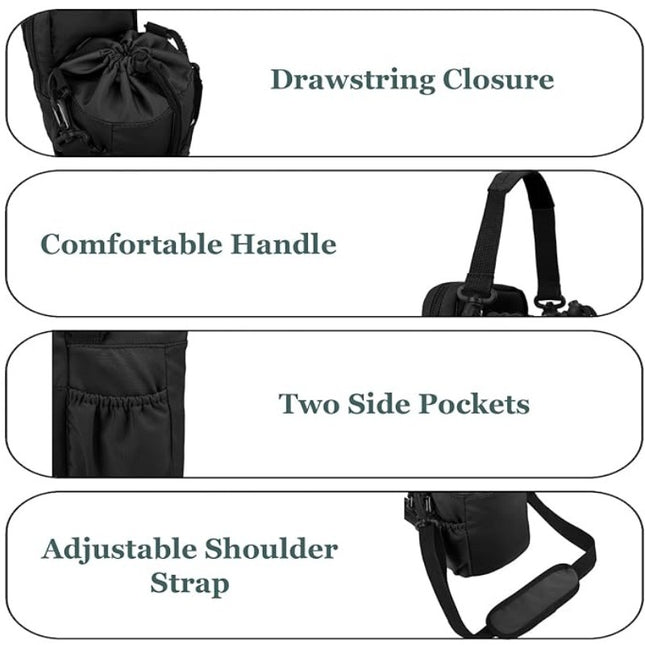 Beige Portable Crossbody Water Bottle Holder with Multiple Pockets - Thermal Cooler Bag.
