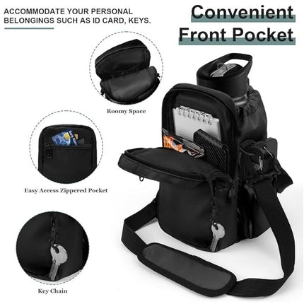 Beige Portable Crossbody Water Bottle Holder with Multiple Pockets - Thermal Cooler Bag.