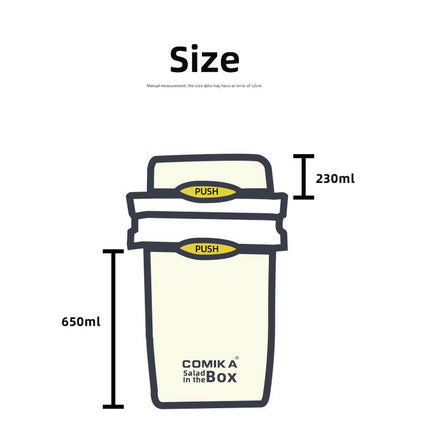 Yellow Portable salad cup with ingredient compartment and fork and spoon - enjoy breakfast on the go.