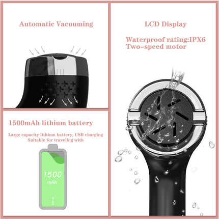 Black Rechargeable Electric Foot Grinder with Suction - Complete 10-Piece Pedicure Kit.