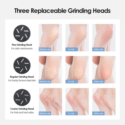 Black Rechargeable Electric Foot Grinder with Suction - Complete 10-Piece Pedicure Kit.