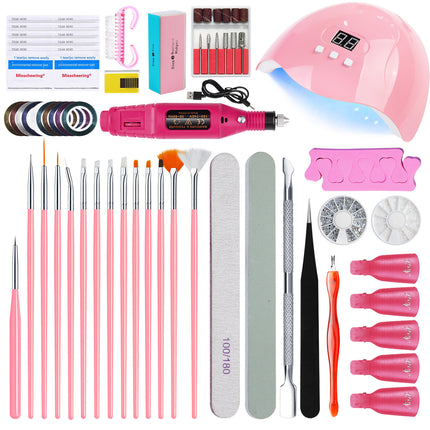 Complete Nail Art Manicure Kit - UV LED Lamp, Electric Drill, Brushes & Accessories.