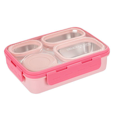 Pink 3-Compartment Stainless Steel Bento Lunch Box - Leak-Proof, for Kids & Adults for School & Office.