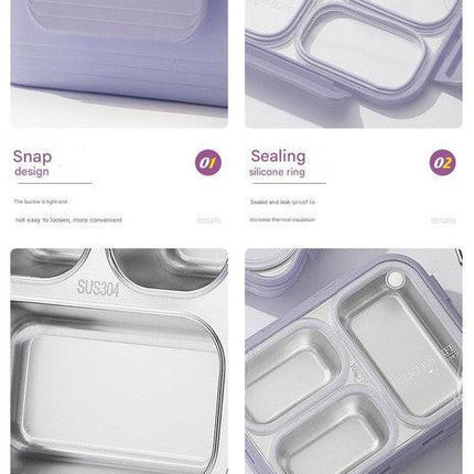 Pink 3-Compartment Stainless Steel Bento Lunch Box - Leak-Proof, for Kids & Adults for School & Office.