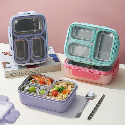 Green 3-Compartment Stainless Steel Bento Lunch Box - Leak-Proof, for Kids & Adults for School & Office.