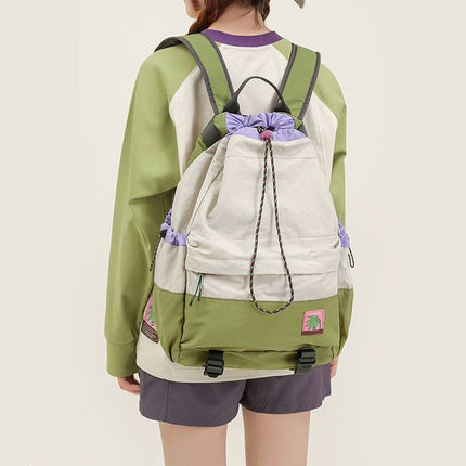 Beige Stylish Lightweight Drawstring Backpack for Women Men Hiking Travel.