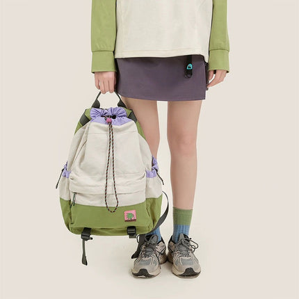 Beige Stylish Lightweight Drawstring Backpack for Women Men Hiking Travel.