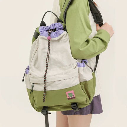 Beige Stylish Lightweight Drawstring Backpack for Women Men Hiking Travel.