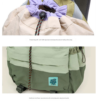 Beige Stylish Lightweight Drawstring Backpack for Women Men Hiking Travel.