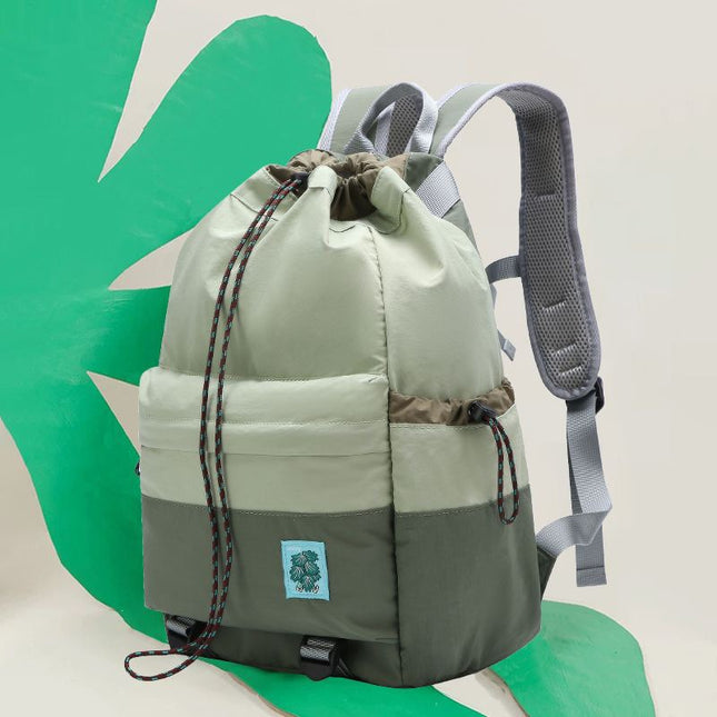 Green Stylish Lightweight Drawstring Backpack for Women Men Hiking Travel.