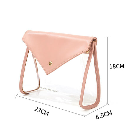 Black Chic Envelope Makeup Bag with Transparent Waterproof Design.